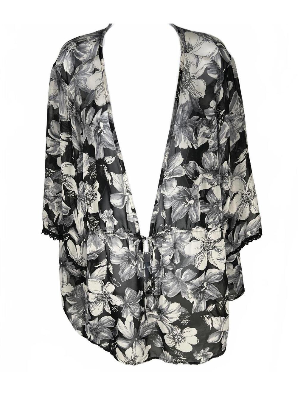 Torrid Sheer Monochrome Floral Tie Front Kimono Beach Cover Up Women’s 3